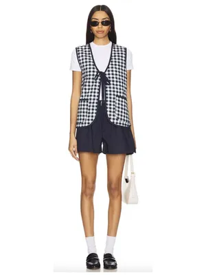 FREE PEOPLE Claudine Quilted Vest in Gingham Blue Size X-Small thumbnail 10