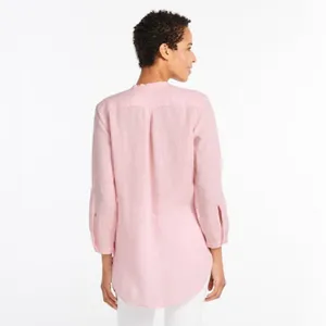 LL Bean Light Pink Premium Flax Linen Split Neck Tunic Top Shirt Blouse womens M thumbnail 10
