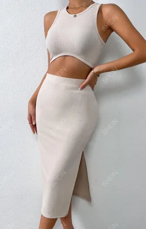 Two Piece Crop Top Maxi Skirt Set thumbnail 1