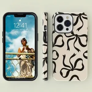 Black Bow Cream Color Mobile iPhone 13 Case White thumbnail 4