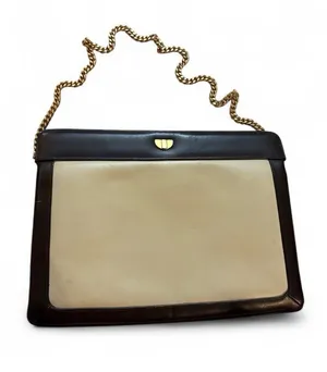Two-Tone Cream and Dark Brown Leather Shoulder Bag with Gold Chain thumbnail 1