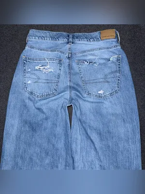 American Eagle Skater Jeans Baggy Wide Leg Distressed Medium Blue Wash Women’s 2 thumbnail 4