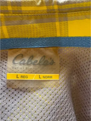 Cabela's Men Yellow Gray Plaid Vented Fishing Short Sleeve Outdoor Button Up thumbnail 9