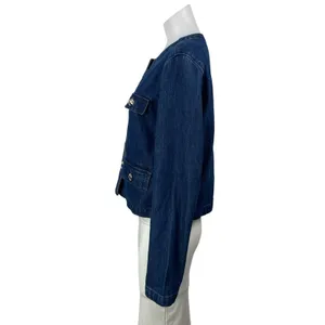 Ann Taylor Blue Long Sleeves Patch Pocket Cropped Denim Jean Coat Jacket Size S thumbnail 2