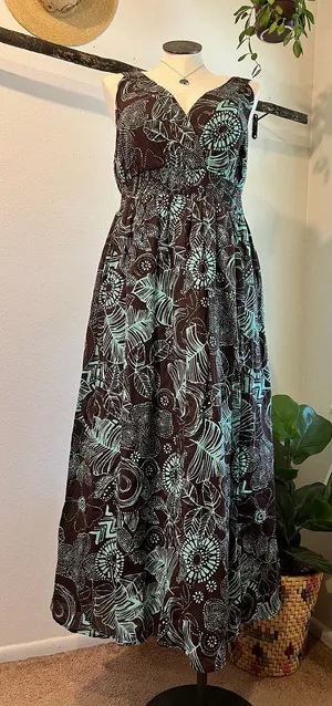 Vasna Desire Cotton Y2K Brown Teal Turquoise Maxi Tank Dress Size 1X thumbnail 1