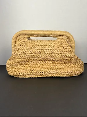 Kelly & Katie Straw Clutch Bag in Natural with crystal embellishments thumbnail 7