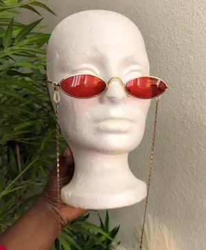 RARE 90s Vintage Retro Red Gold oval round sunglasses with chain-Unisex #hippie #boho #hipster #indie #festival thumbnail 2