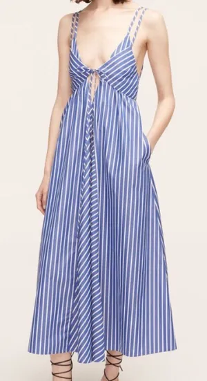 Rebecca Taylor Marseille Stripe Dress 10 Blue White Tie Front Cotton Midi thumbnail 1