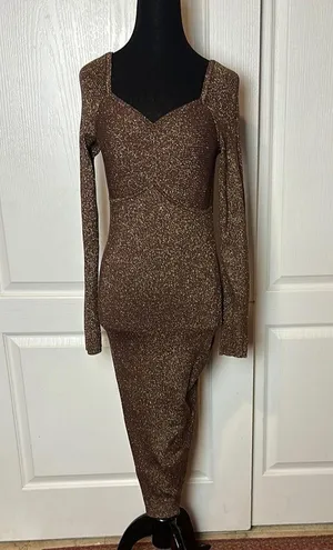 Sofia Jeans Brown Ribbed Glitter Long Sleeve Midi Dress Sweater thumbnail 1