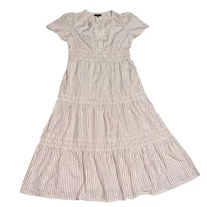Quince 100% Organic Cotton Poplin Tiered Maxi Dress Terracotta Stripe Small thumbnail 4