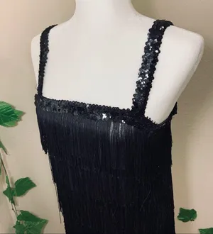 Flapper 1920’s Black Fringe Costume Halloween thumbnail 7