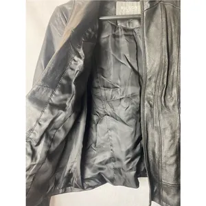 Wilson Black Leather Stand-Collar Zip Moto Grunge Sleaze Fitted Jacket S thumbnail 6