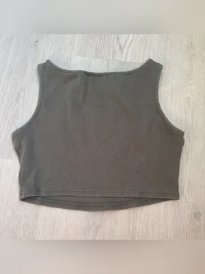 Princess Polly Olive Ribbed Crop Tank Top thumbnail 3