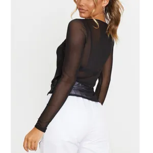 New Pretty Little Thing Weekend In New York Mesh Long Sleeve Top Black Size 10 thumbnail 2