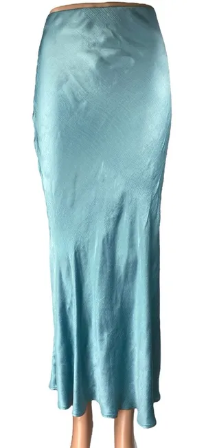 BEC & Bridge Blue Silk Satin High Waisted Pull On Pencil Midi Slip Skirt Size 4 thumbnail 1