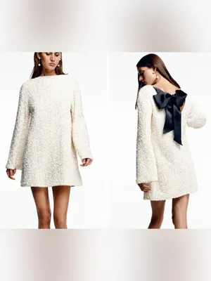 H&M White Sequin Back Black Bow Viral Mini Whimsical Dress Sz XS Holidays New Years thumbnail 3