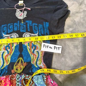 Kavio Woodstock Patchwork Graphic T Shirt Dress S Boho Hippie Festival 1969 OOAK thumbnail 6