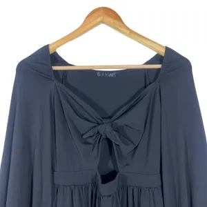 Venus Tie Front Keyhole Solid Maxi Dress Black Romantic Balloon Sleeve Size L thumbnail 3