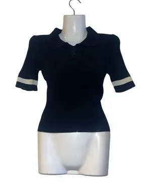 Y2K Ribbed Collar Short Sleeve Shirt SZ S Academia Preppy Collegiate Sporty thumbnail 1