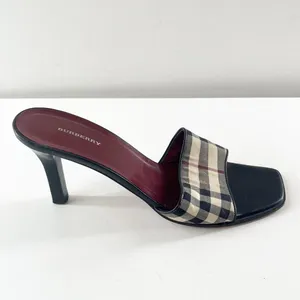 Burberry Vintage Nova Check Square Toe Plaid Slide Mule Kitten Heel Sandals 8 thumbnail 4