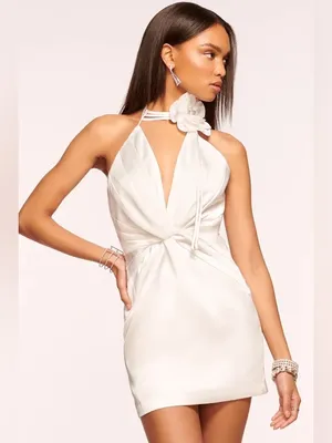 Ramy Brook Evie Pleated Twist-front Halter Neck Mini Dress in Ivory, Size 0, NWT thumbnail 12