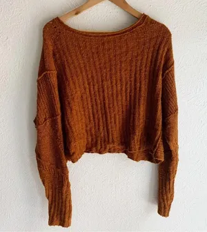 Free People Seashell Myrrh Knit Distressed Cropped Sweater Sz Medium thumbnail 2