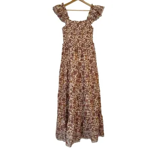 Anthropologie Love the Label Maxi Dress S Cottagecore Smocked Tiered Block Print thumbnail 3