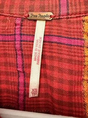 Free People Break My Stride Plaid Gauze Button Up Oversized Boho Festival XS thumbnail 3