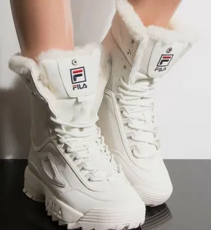 Fila Disruptor Lug Boot Winter White Faux Fur Trim‎ Lace Up Ankle Boots Size 7 thumbnail 1