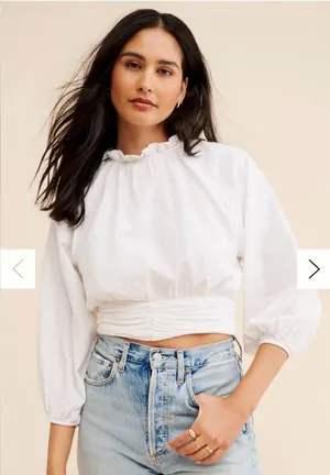 Anthropologie Maeve Maeve Polka Dot Puff-Sleeved Blouse White size 12 thumbnail 1