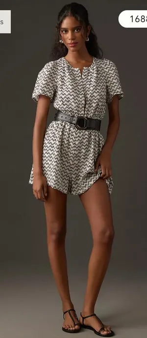 Anthropologie Somerset Romper Womens Small Chevron Short Sleeve Elastic Waist thumbnail 1