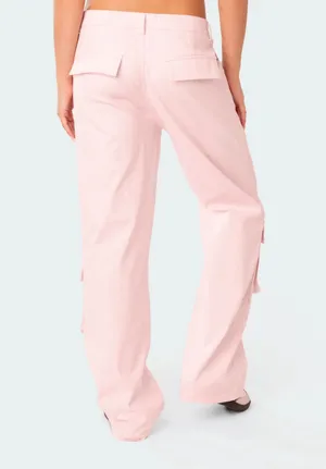 Edikted Light Pink cargo low rise pants thumbnail 4