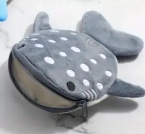 Plush Whale Shark coin purse Gray Polka dot mouth wallet NEW thumbnail 1