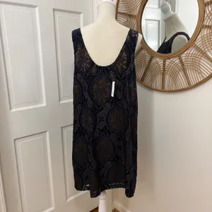 LOFT Velvet Burnout Shift Dress L Wedding Guest Sheer Overlay Evening Chic NWT thumbnail 2