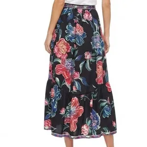 Flying Tomato Floral High Low Ruffle Maxi Skirt Black Multicolor Small thumbnail 2