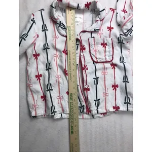 Sage & Sky Womens White Red Black‎ Bow Ribbon Pajama Set Size S Long Sleeve Crop thumbnail 4