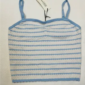 Freshman 1996 Tank Top Womens L Blue & White Striped Cropped Cami Stretch thumbnail 3