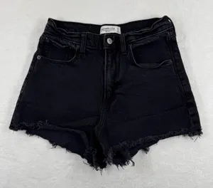 Abercrombie & Fitch 90s Relaxed Cutoff High‎ Rise Black Denim Shorts Womens 27 4 thumbnail 1