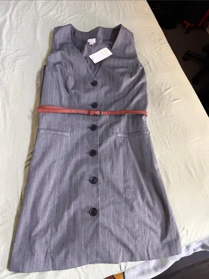 a new day Gray Pinstripe V-Neck Button Front Dress thumbnail 1