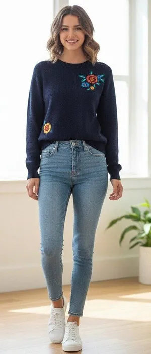 Lost + Wander Sweet Bouquet Pullover Sweater Navy Floral Size Small NWT thumbnail 1