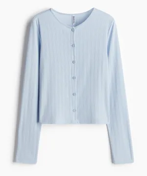 Divided H&M Womens Sz Large LightBlue Pointelle Jersey Cardigan Sweater Crewneck thumbnail 1