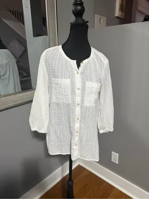 Anthropologie x Akemi + Kin white textured boho cottage-core button up top small thumbnail 2