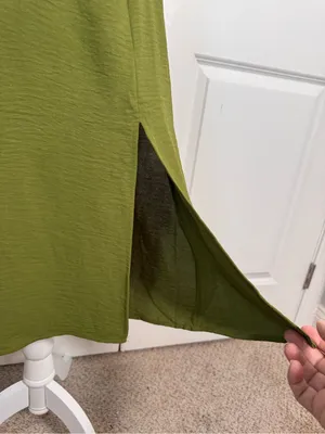 Monteau Los Angeles M Olive Green Puff Sleeve Midi Dress Cottagecore Boho Brunch thumbnail 8