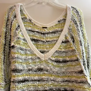 Free People Marled Songbird Pullover black striped sweater size medium thumbnail 4