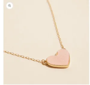 Heart Druzy Stone Charm Short Necklace-Peach thumbnail 2