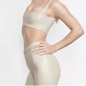 SKIMS‎ Faux Leather Scoop Neck Bra Womens M Sand Beige Excellent Edgy Athleisure thumbnail 3