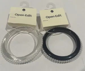 Open Edit $40 Nordstrom Bangle Bracelet Set of 2 Clear Black Pearl Trim gift thumbnail 1