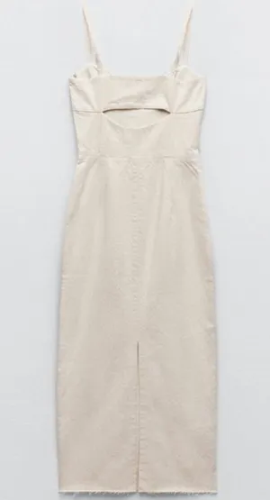 ZARA Beige Denim Midi Dress thumbnail 2