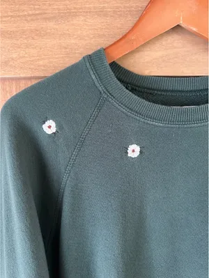 THE GREAT. The College Crewneck Sweatshirt Olive Floral Embroidered Women’s 0 XS thumbnail 6