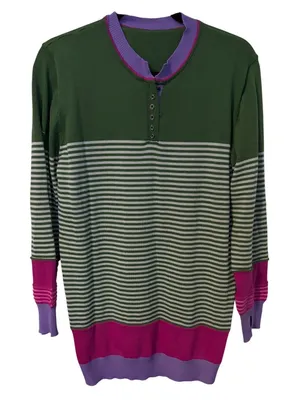 Womens Striped Long Sleeve Henley Sweater Green Purple Pink‎ XL thumbnail 1